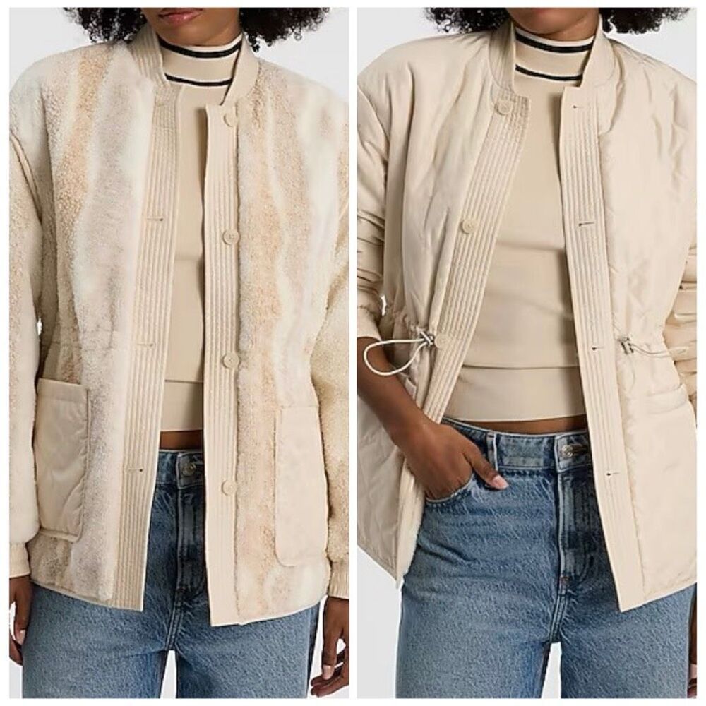 Express $198 Reversible coat Quilted Faux Fur Bomber Jacket women's small NEW